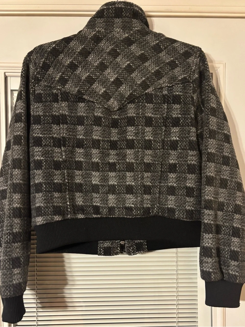 bagatelle Gray Plaid Bomber Jacket with Black Trim